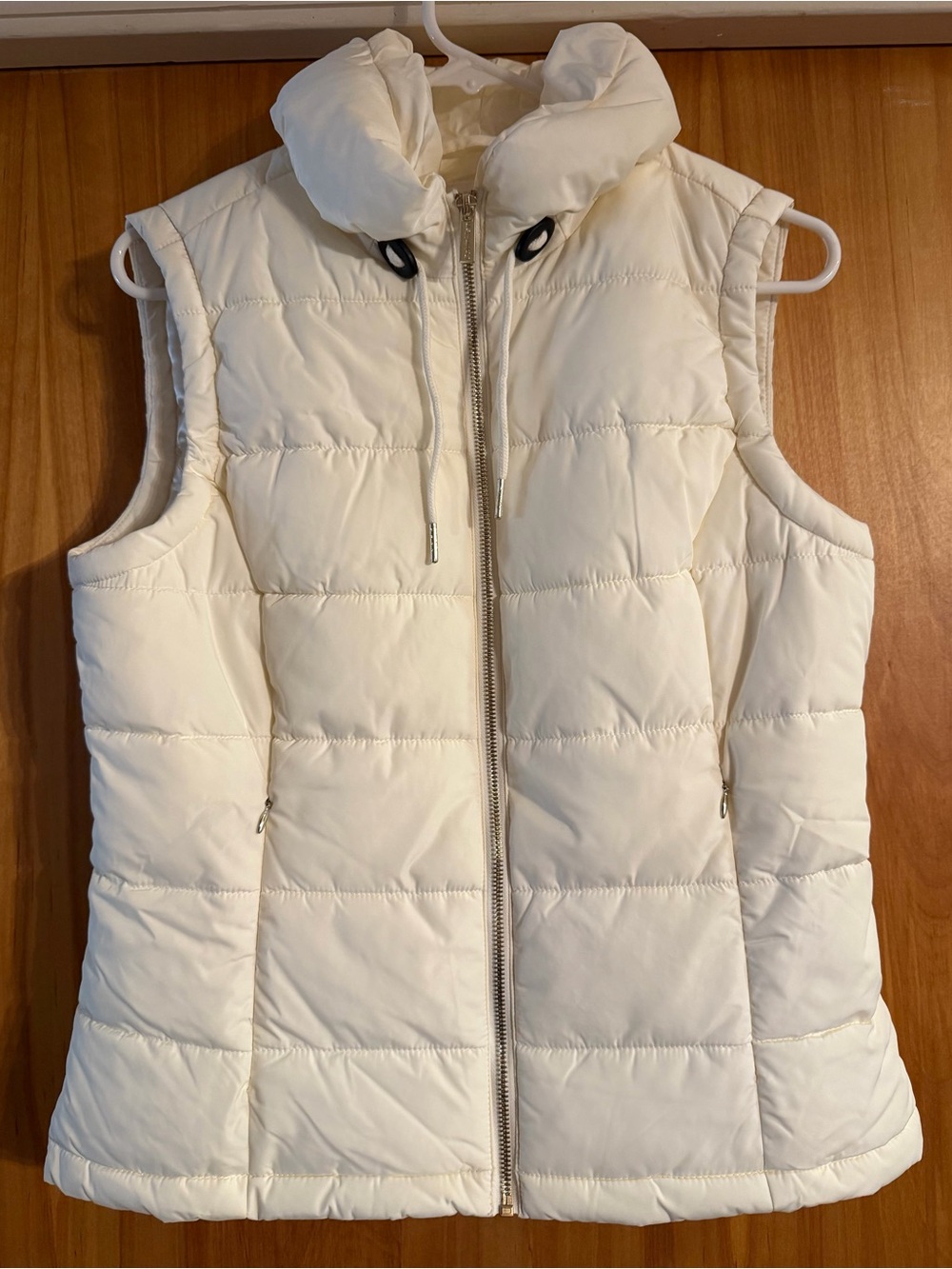 Calvin Klein Cream Quilted Puffer Vest with Stand Collar